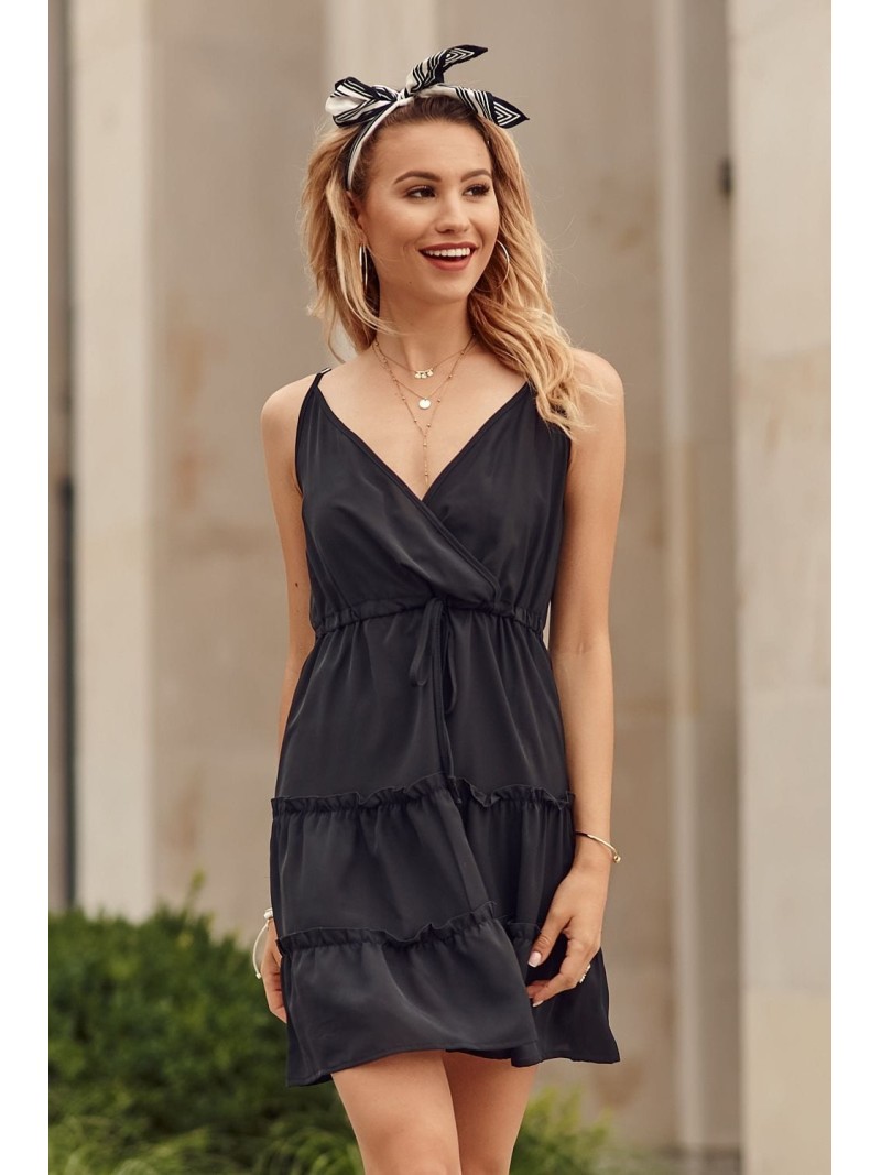 Delicate dress with an envelope neckline, black PR3200 - Online store - Boutique